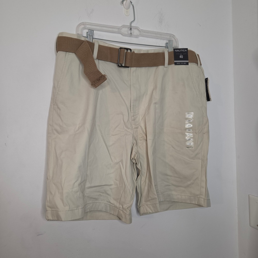 Nautica Mens Belted Deck Shorts Size 40 Khaki Beige Above The Knee New With Tags